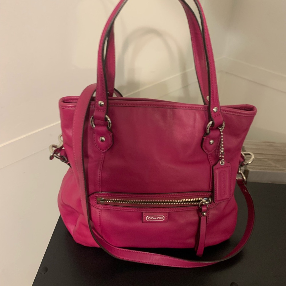 Coach Pink Shoulder Bag with Textured Leather and Structured Shape